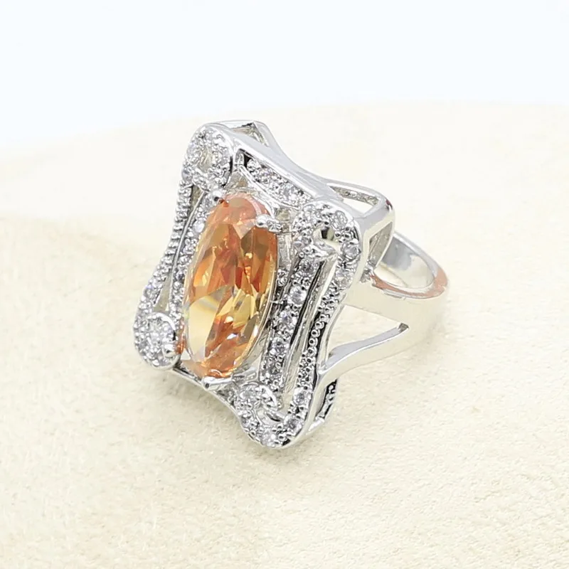 Геометрические шампанское цирконами серебряные Цвет набор украшений для женщин