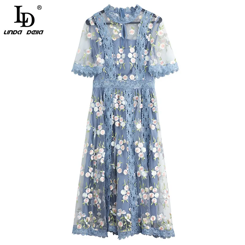 Женское Сетчатое платье миди LD LINDA DELLA летнее дизайнерское в стиле бохо с