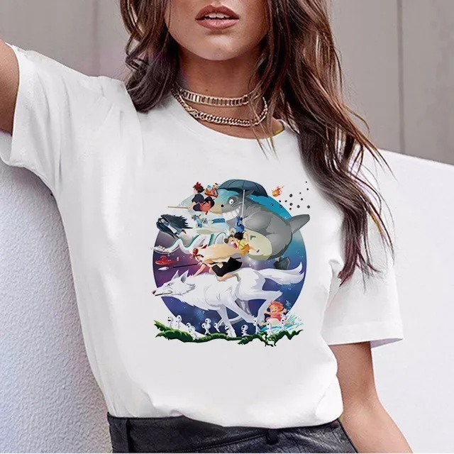 

Funny Totoro T Shirt Women Top Tee Shirts Spirited Away T-shirt Studio Ghibli Tshirt Japanese Anime Graphic Harajuku Female