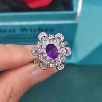 925 new luxury group of diamond encrusted sky blue topaz color gem ring natural amethyst adjustable ring for women fine jewelry