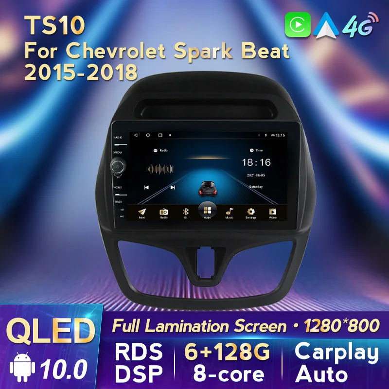 6G + 128G Android 10 QLED Chevrolet Spark Beat 2015-2017 Автомобильный мультимедийный стерео DVD-плеер