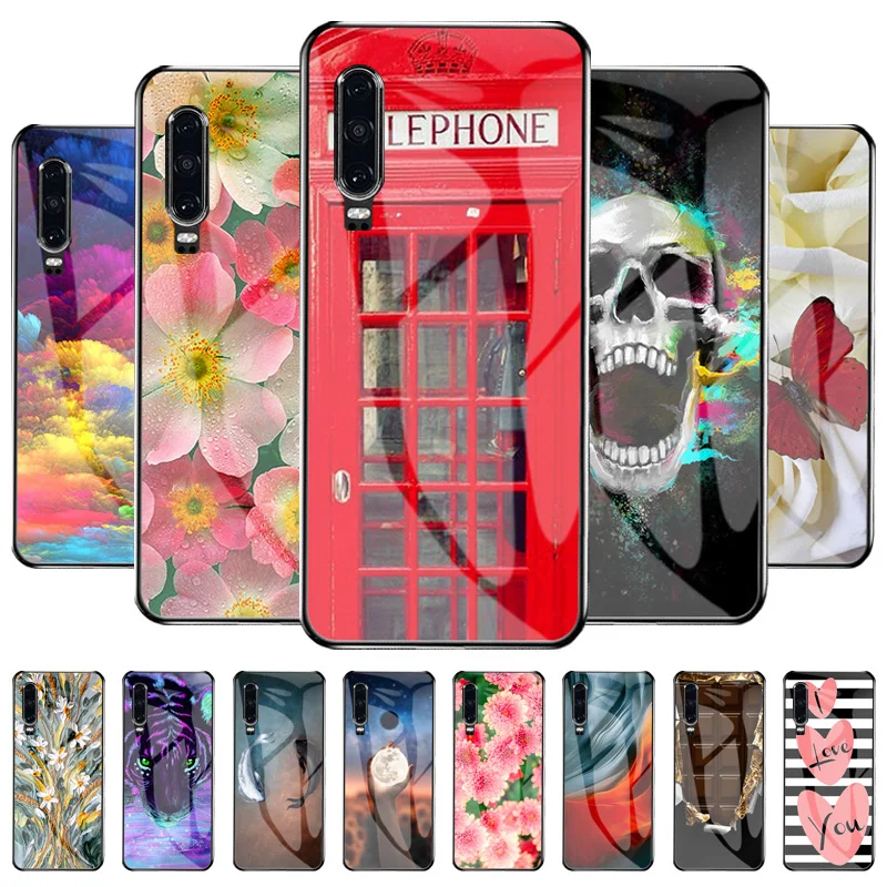 

Tempered Glass Painted Case For Huawei P30 Case Hard Phone Cover For Huawei P30 Protective Funda P 30 6.1 inch Luxury Back Coque