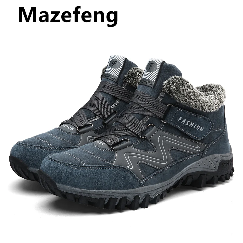 Mazefeng/мужские кожаные ботинки на меху; коллекция года; сохраняющие тепло зимние ботинки; Мужская Зимняя Повседневная Рабочая обувь; кроссовки; высокие резиновые ботильоны