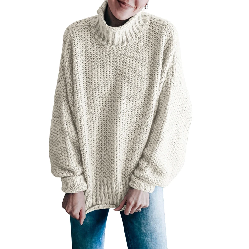 

Женский трикотажный свитер, Свободный пуловер с высоким воротом и рукавами-фонариками, Осень-зима 2020