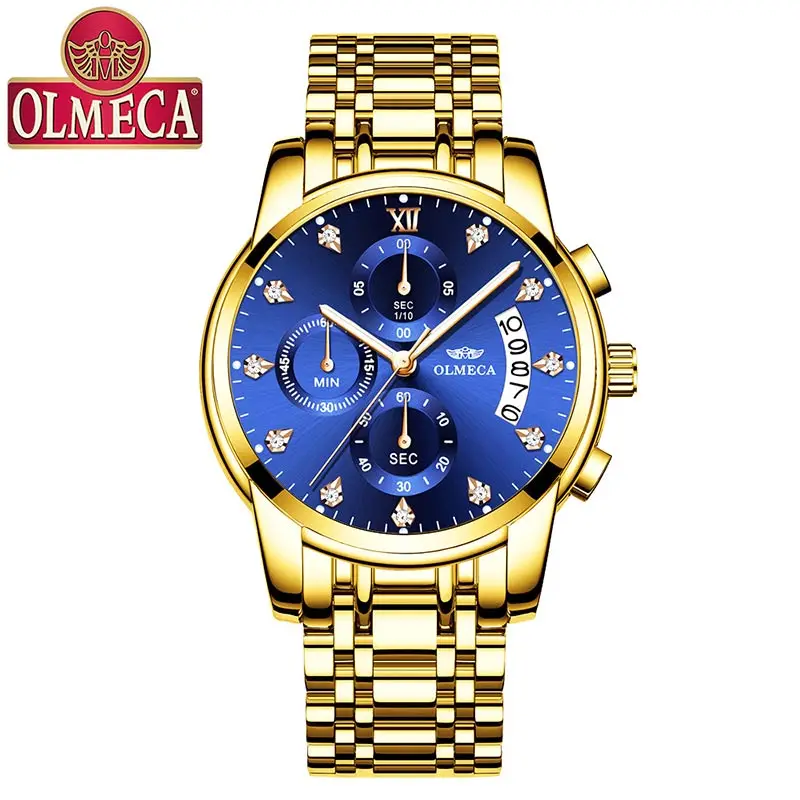 Мужские кварцевые наручные часы OLMECA деловые мужские золотые Роскошные из