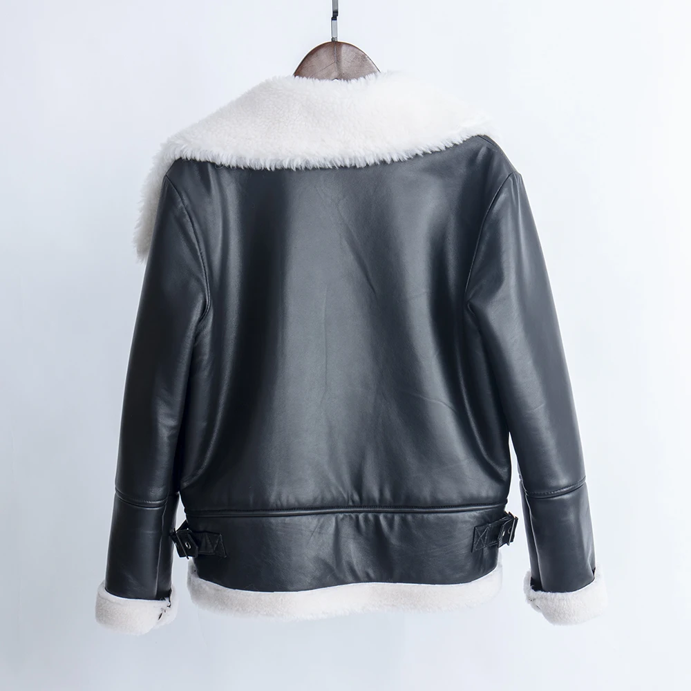 Genuine motorcycle sheepskin leather jacket Real fur plus size sheep shearing coat womens tops and blouses 2020 new fashion