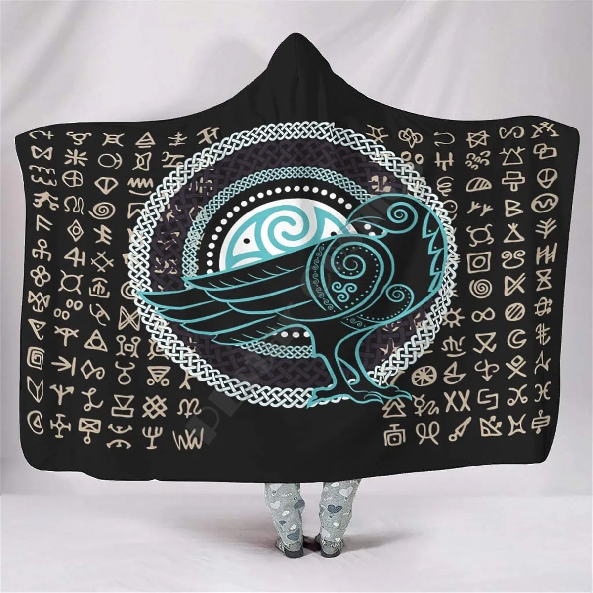 

Viking Tattoo 3D Printed Hooded Blanket Adult child Sherpa Fleece Wearable Blanket Cuddle Offices in Cold Weather Gorgeous 03
