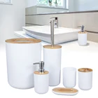 Бамбуковый набор для ванной комнаты держатель для туалетной щетки, стеклянный стакан, диспенсер для мыла, мыльница, аксессуары для ванной
