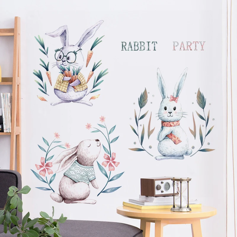 

Cartoon Lovely Animals Wall Sticker for Kids Rooms 3 Cute Rabbits Decorative Wall Decals Living Room Bedroom Mural Room Decor