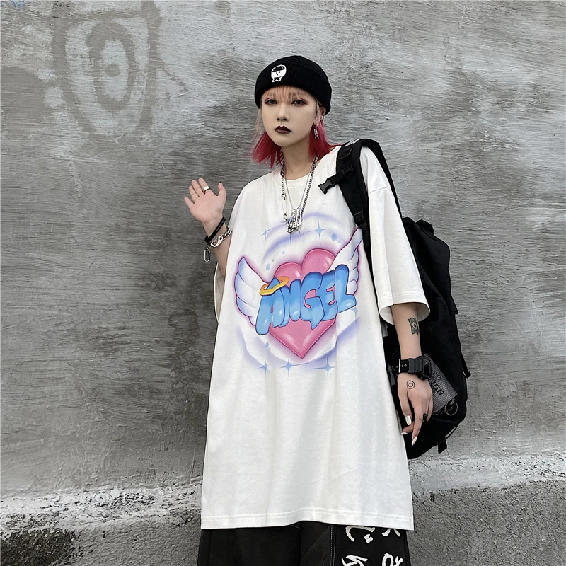 Летняя уличная футболка в стиле Харадзюку хип-хоп для девушек с буквенным