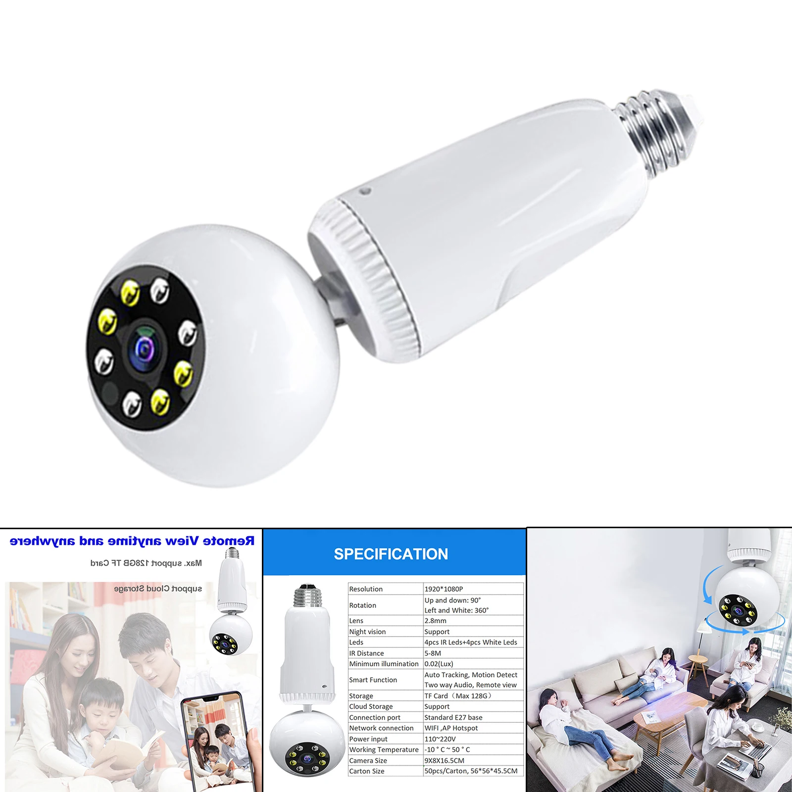 

Panoramic WiFi Camera Home 1080P HD IP Security Mounted Camera Wireless Auto Tracking Al Detection 2 Way Talk Indoor Outdoor
