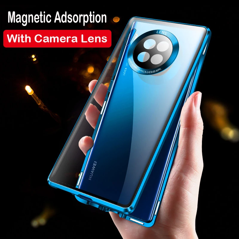 

Magnetic Case For Huawei Mate 40 30 P50 P40 Pro plus Mate 20X 5G P30 Honor 50 Magic 3 Metal Bumper Camera Glass Protector Case