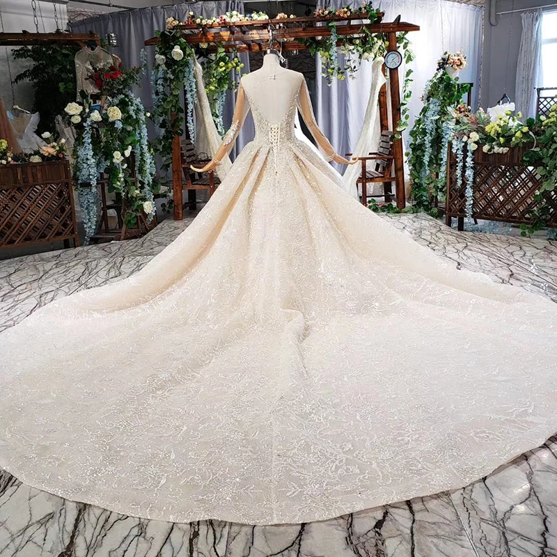 HTL637 платье для свадьбы 2020 с длинным рукавом невесты отделкой бисером и