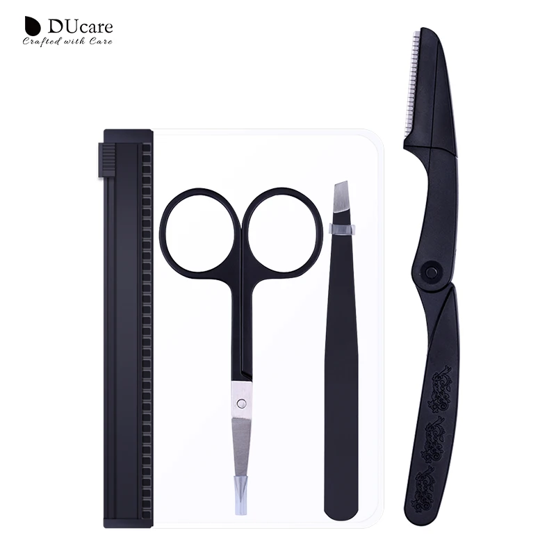 DUcare, 4 шт., триммер для бровей, щипцы для бровей, трафареты, косметические инструменты, набор для макияжа глаз, косметический набор с сумкой