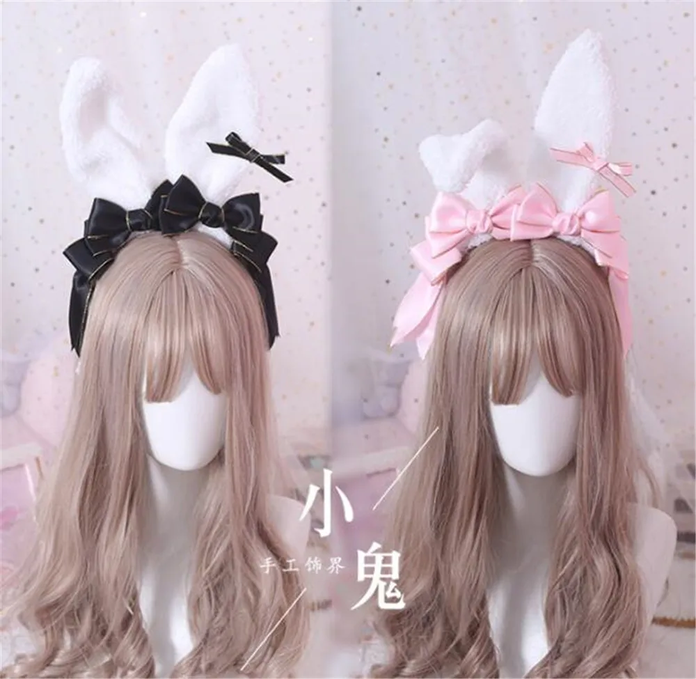 Милый японский Kawaii большой бант плюшевый кролик с ушами KC головной убор повязка