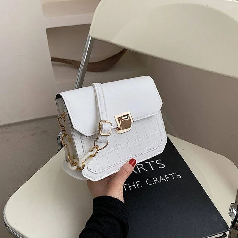 

Crossbody Bags for Women Handbag Women Shoulder Bags Purse Female Fashion PU Leather Retro Crocodile Pattern 2021 New Chain Bag
