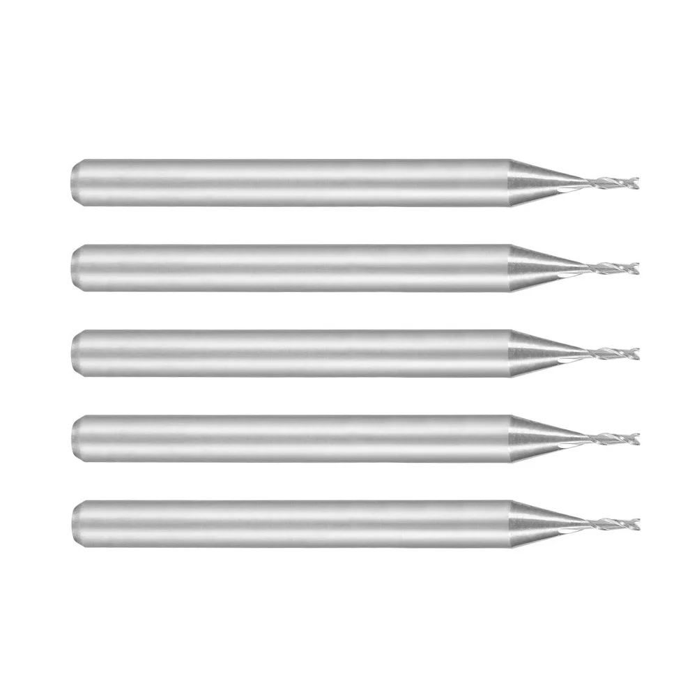 

5 Pcs End Mill Cutter CNC Router Bits 2 Flute Carbide 1/8\" Shank 0.8mm X 3mm For Hand Woodworking Tool Accessories