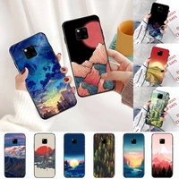 art minimalist painting mountain phone case for huawei honor mate p 10 20 30 40 i 9 8 pro x lite smart 2019 nova 5t
