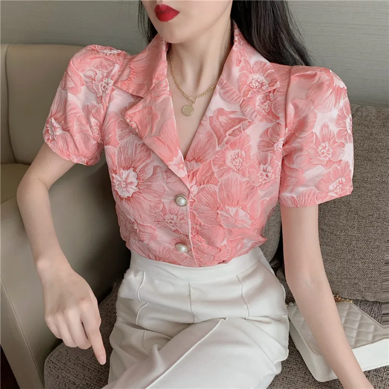 

Ladies Casual Puff Sleeve Floral print Top And vintage Blouse Women 2020 Summer High quality Workwear Elegant Shirt