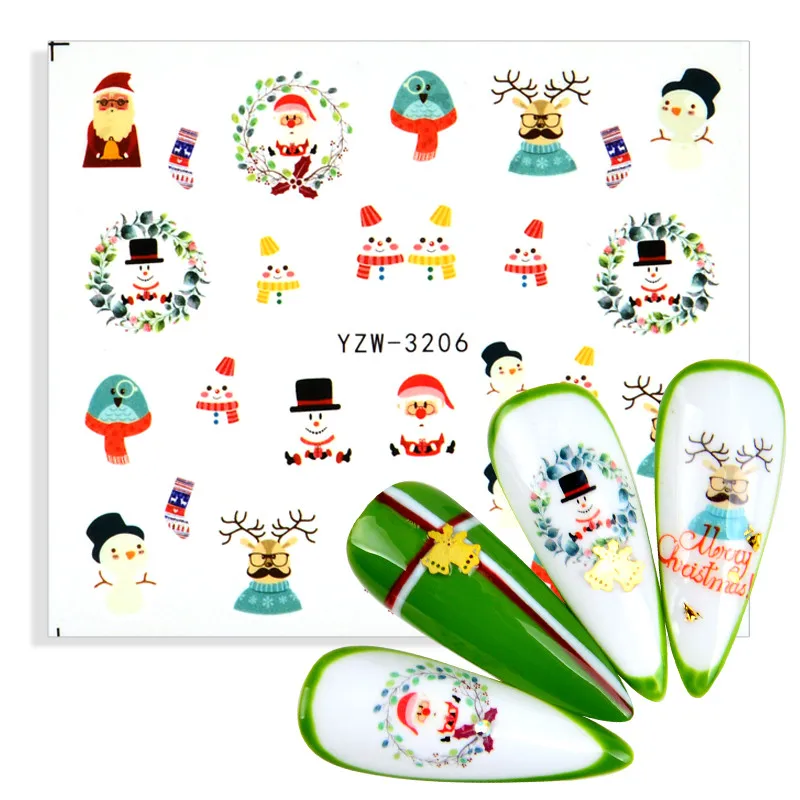 

Наклейка для ногтей, 1 шт., абстрактная Дамская морда, рождественская елка, Санта, снеговик, слайдер для самостоятельного маникюра, инструмен...