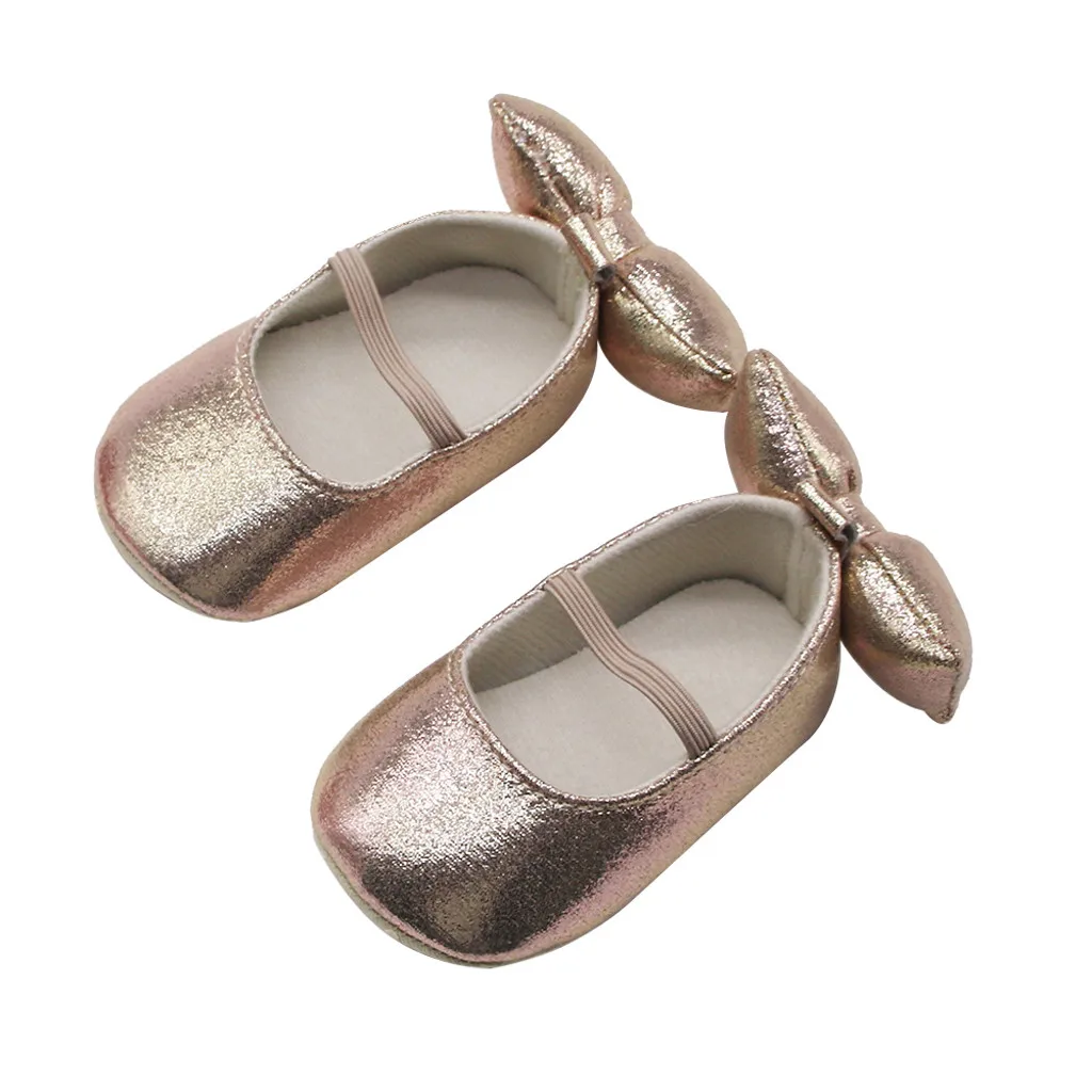 Однотонные туфли для новорожденных девочек с аппликацией и блестками мягкой
