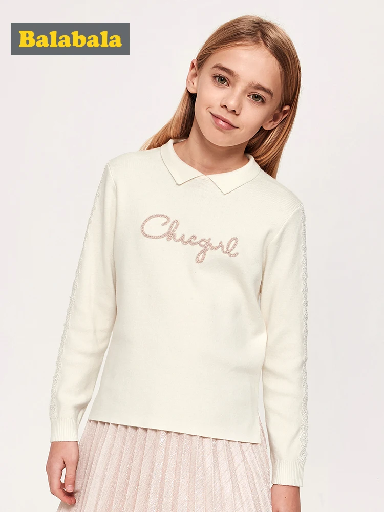 Balabala Girls sweater children's bottoming shirt new spring clothing big children's sweaters fashionable girl