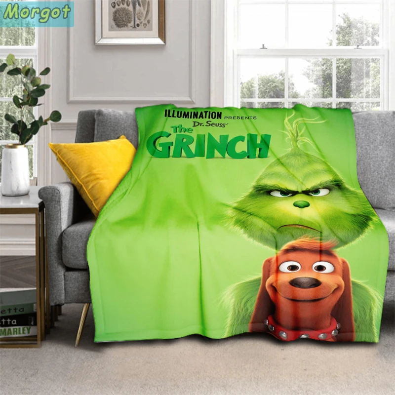 

Green Monster Grinch Christmas 3D Printed Sherpa Blanket Cover Travel Bedding Outlet Fleece Blanket Throw for christmas gift