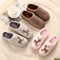 winter cute fawn cotton slippers women men home floor slippers thick bottom soft warm indoor shoes non slip couple furry slipper