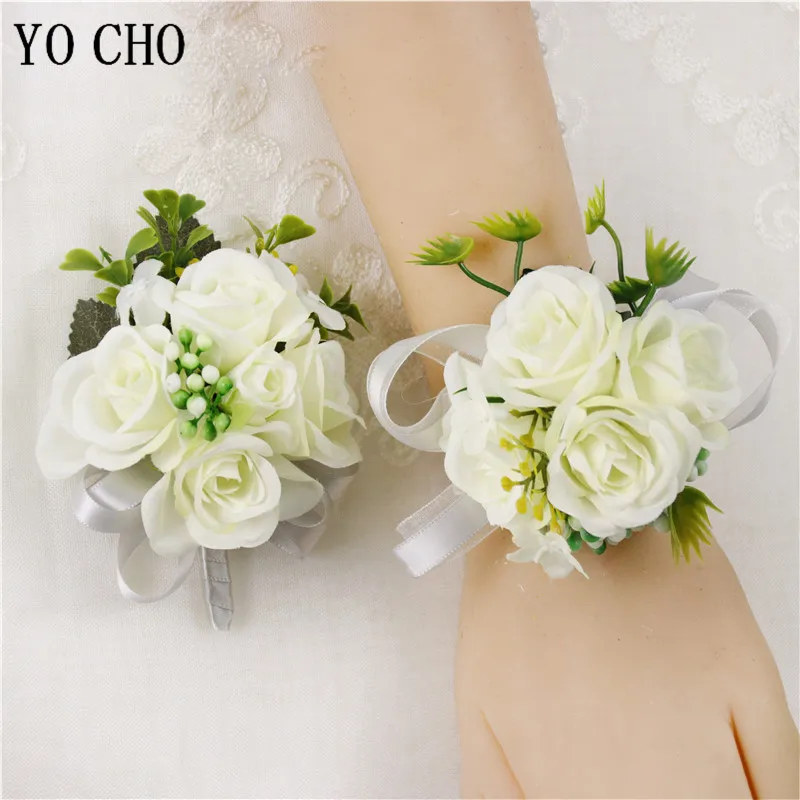 YO CHO Шелковая Роза на запястье свадебная бутоньерка жениха Цветочная девушка