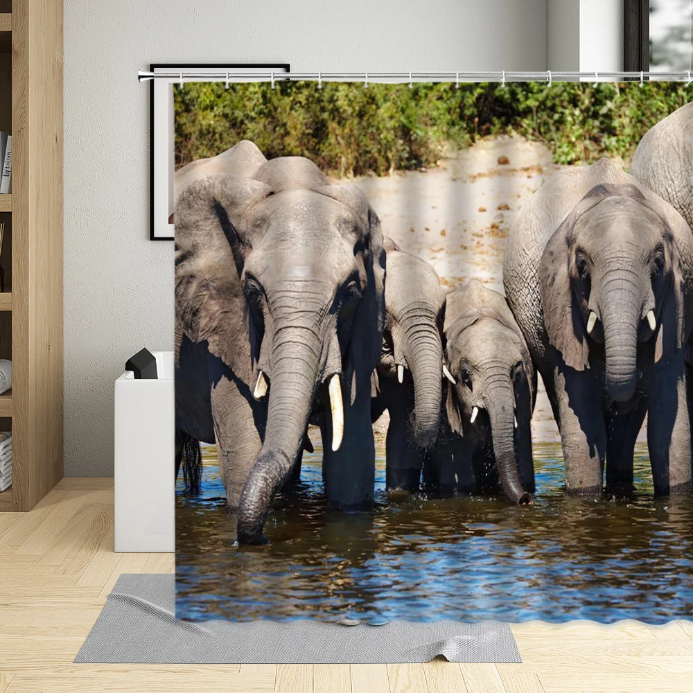 

Water Spray Elephant Funny Animals Printed Shower Curtains Waterproof Polyester Bathroom Curtains With Hooks Bathtub Decor Scree