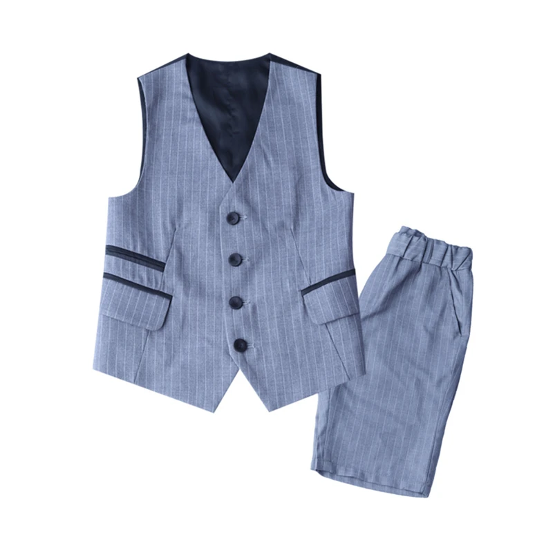 

Summer Boys Clothing Set for Wedding Suits Brand Kids Formal Striped Vest Shorts 2pcs Outfits Children Birthday Party Coustume