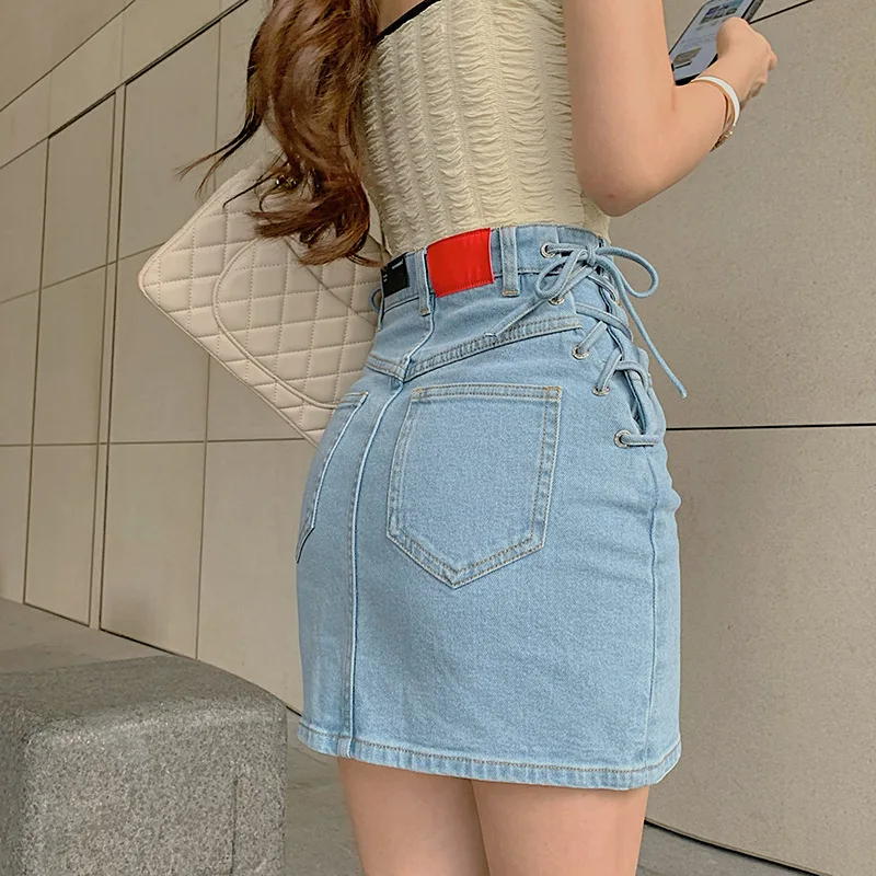 

2021 Spring& Summer New Arrival High Waist Slimming Simple Blue Casual All-match Women Sexy Denim Mini Short Skirt Free Shipping