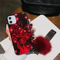 luxury jewelled dream butterfly phone case for iphone 13 pro max cute plush fluffy bulb hand rope fashion soft silicone cover