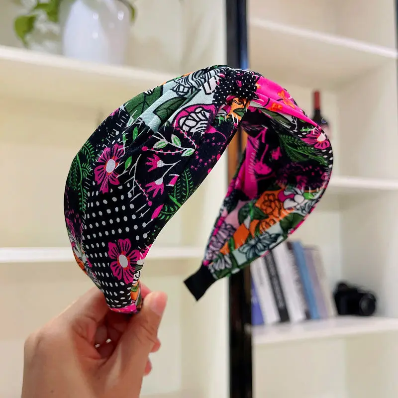 

Fashion Bohemian Women Print Bow Satin Bezel Hair Bands Knotted Wide Edge Headband Hair Hoop Girls Hair Accessories Wholesale