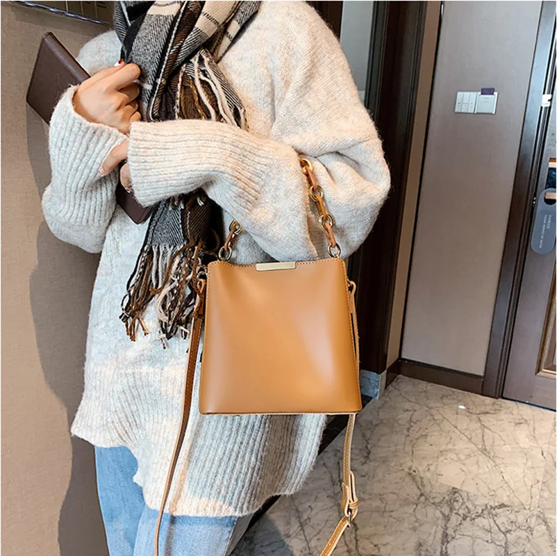 

High Sense Korean Acrylic Chain Handbags Women Big Capacity Bucket Shoulder Bolsa Mujer Trendy Designer Luxury Crossbody Purses