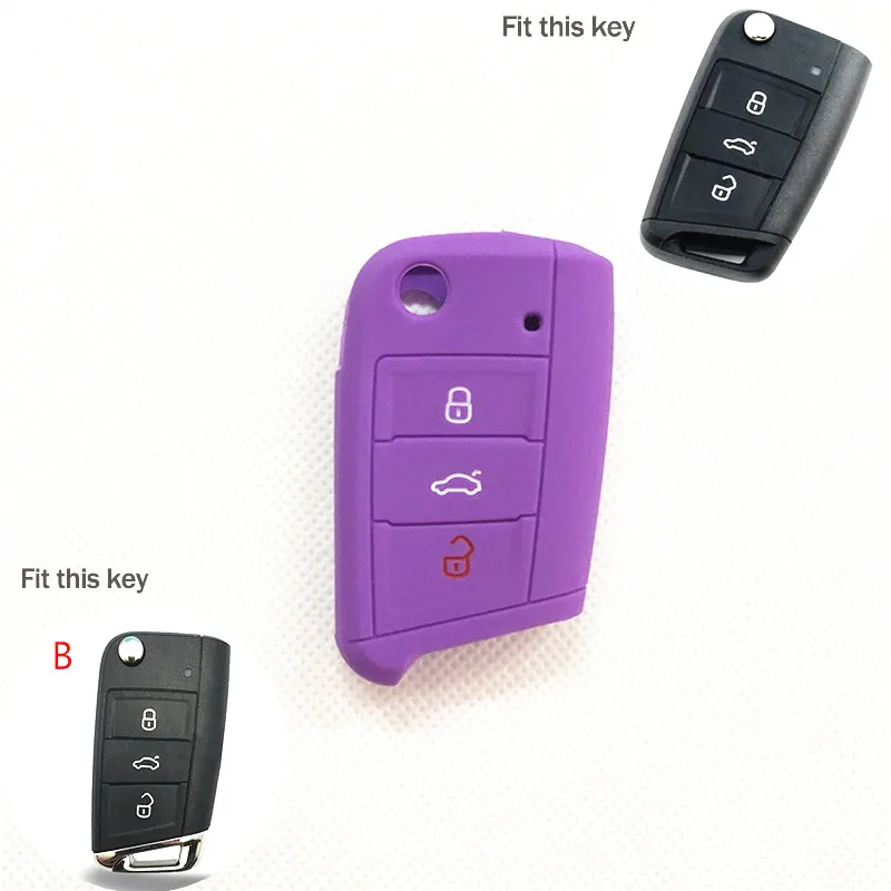 B purple Силиконовый чехол для ключей для Volkswagen Skoda Octavia Yeti Roomster Fabia Rapid Superb KODIAQ/Seat Leon Toledo Altea Ibiza - Название цвета: B purple