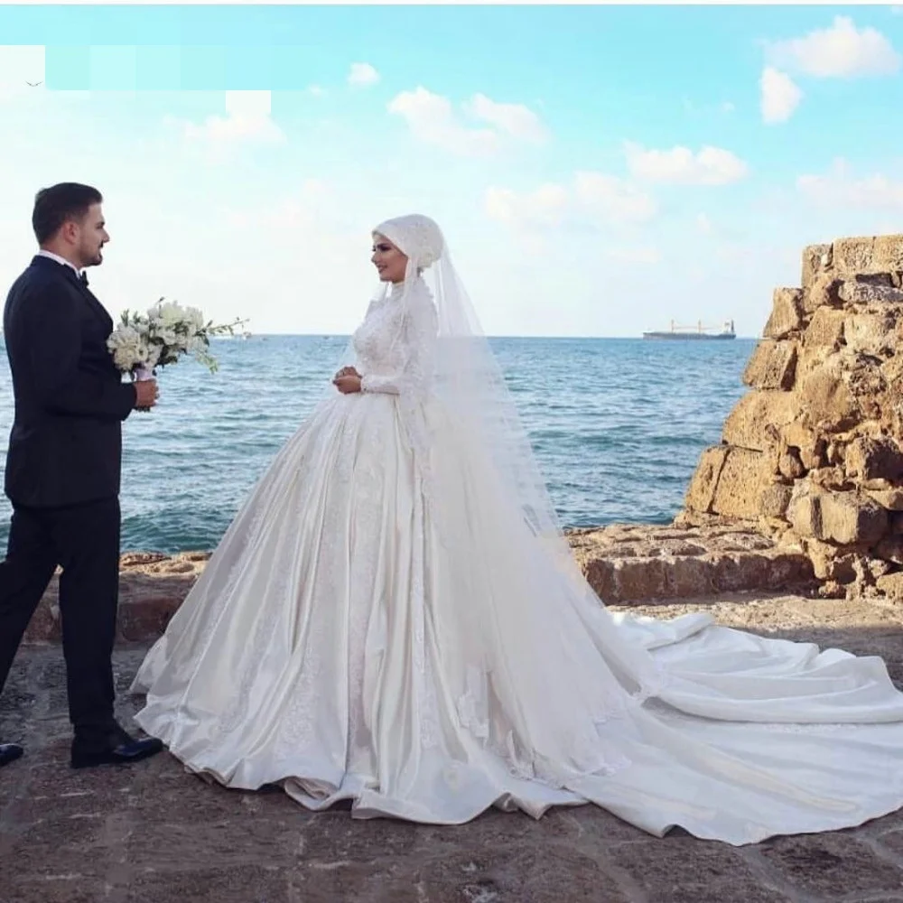 

Кружевные свадебные платья с длинным рукавом, свадебные платья, женское платье невесты, кружевные бальные платья из фатина с иллюзией, Robe De ...