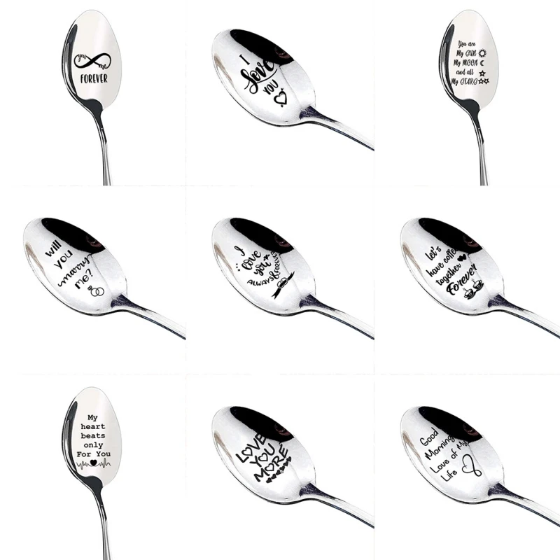 

Stainless Steel Letter Printed Spoon Valentine's Day Wedding Ice Cream Dessert Mixing Spoon Creative Coffee Stirring Tableware