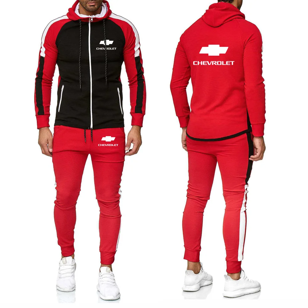 

Unisex Men Sets Chevrolet Car Logo Printed Mens splice Sweatshirt Hoodies Men Spring Autumn Jacket+Pants Suit 2Pc