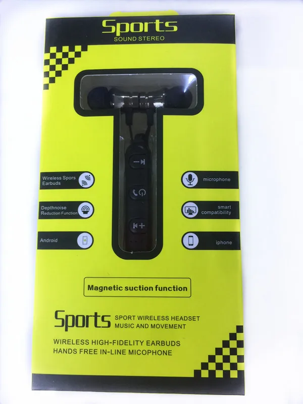 Black with retailbox Металлические спортивные беспроводные наушники, bluetooth-наушники с защитой от пота, магнитные наушники, стереогарнитура для мобильного телефона - Цвет: Black with retailbox