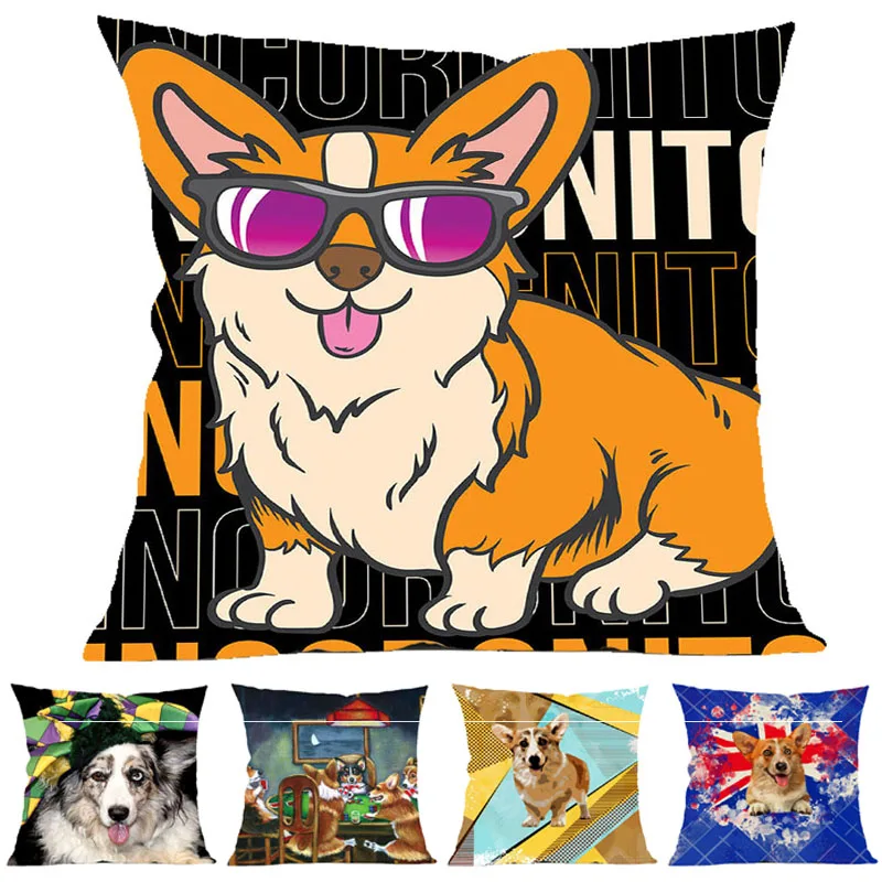 Чехол для подушки из ткани с изображением собаки породы Вельш корги фото