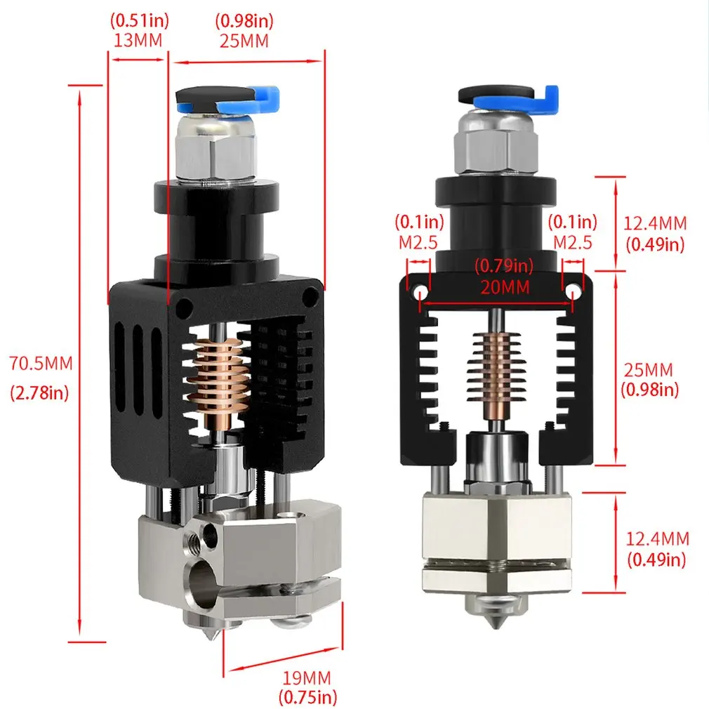 

All Metal 3D Printer MQ Mozzie Hotend Kit V6 Stainless Steel Nozzle For Ender 3 CR10 Prusa I3 MK3S Bmg Extruder