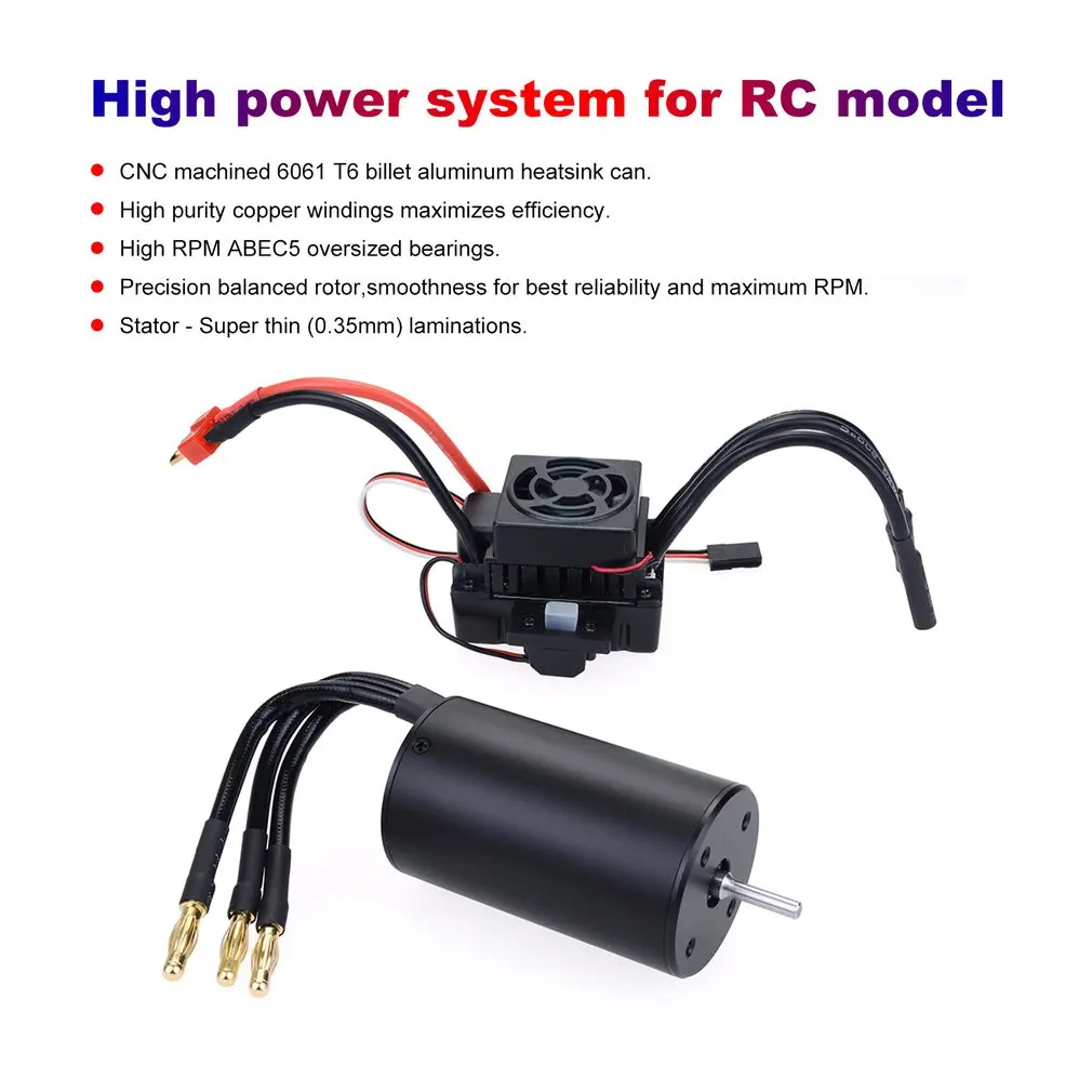 Waterproof Motor Kit 3660 2600KV/3300KV Brushless Senseless Motor and 60A Brushless ESC Combo Set for 1/10 RC Car Boat Model Toy
