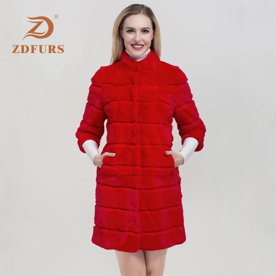 ZDFURS* 2019 Real rex rabbit Fur Coat Women Real Fur Jacket Festival Fur Real  Rabbit fur outerwear winter coat