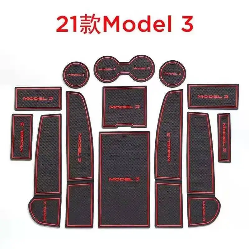 

Автомобильный резиновый коврик для Tesla Model 3 2021, нескользящий коврик, коврик для интерьера чашки, коврики с пазом для двери