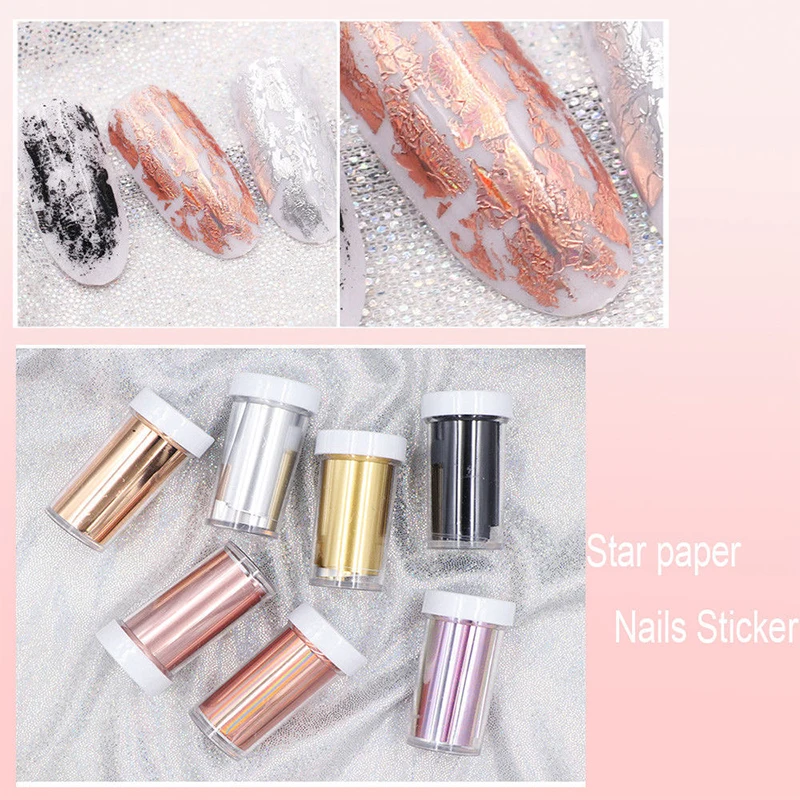 

1pcs Gold Sliver Mirror Nail Foil Sticker Slider Holographics Nail Decals For Wraps Adhesive Manicures DIY Decoration Nail Paper
