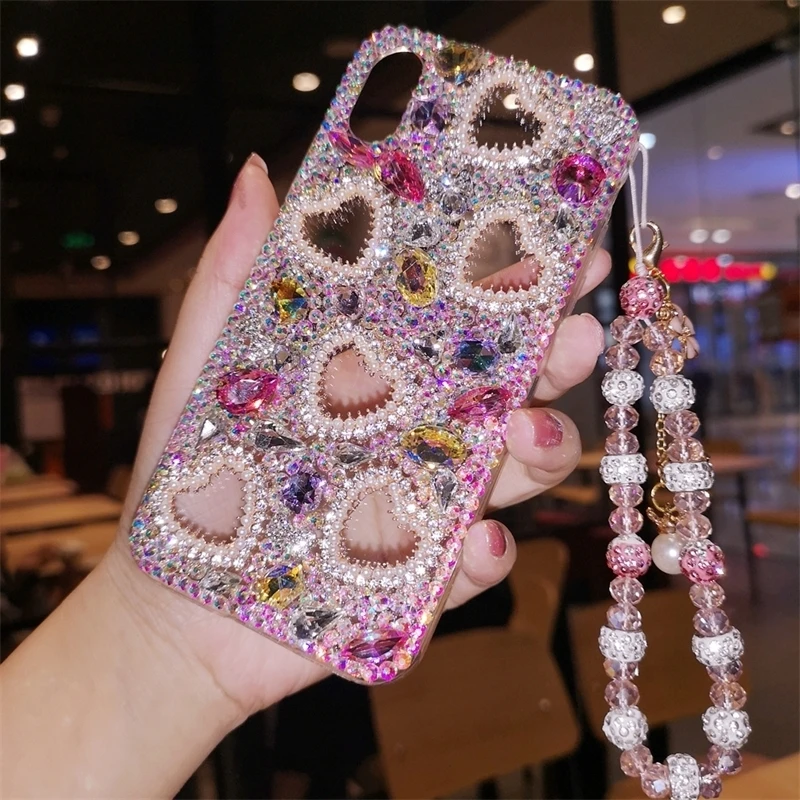

Luxury Diamond Pearl Love Heart Case Cover For iPhone 12 Mini 11 Pro XS Max XR X 8 7 6S Plus SE DIY Bling Crystal Handmade Case
