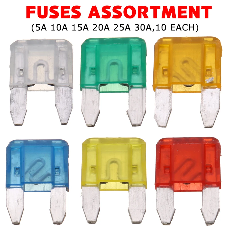 

60pcs/set Durable Mini Standard Blade Fuses Mixed Assortment Fuse Kit 5A 10A 15A 20A 25 30A for Auto Car Truck Accessories