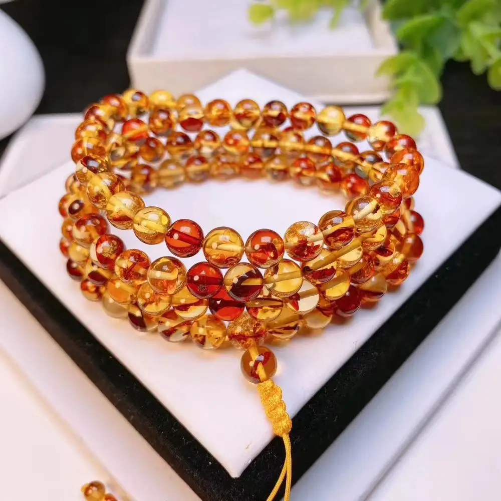 

Натуральный пьейлысовый янтарно-желтый 108, молитвенный браслет, прозрачные круглые бусины 6,6 мм, для женщин и мужчин, лечебный редкий стрейч,...