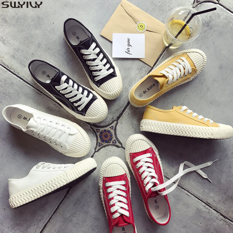 

SWYIVY Canvas Sneakers Women Vulcanized Shoes Woman Flat Spring 2020 New Casual Shoes Women Sneakers Solid Fashion Ladies Shoe